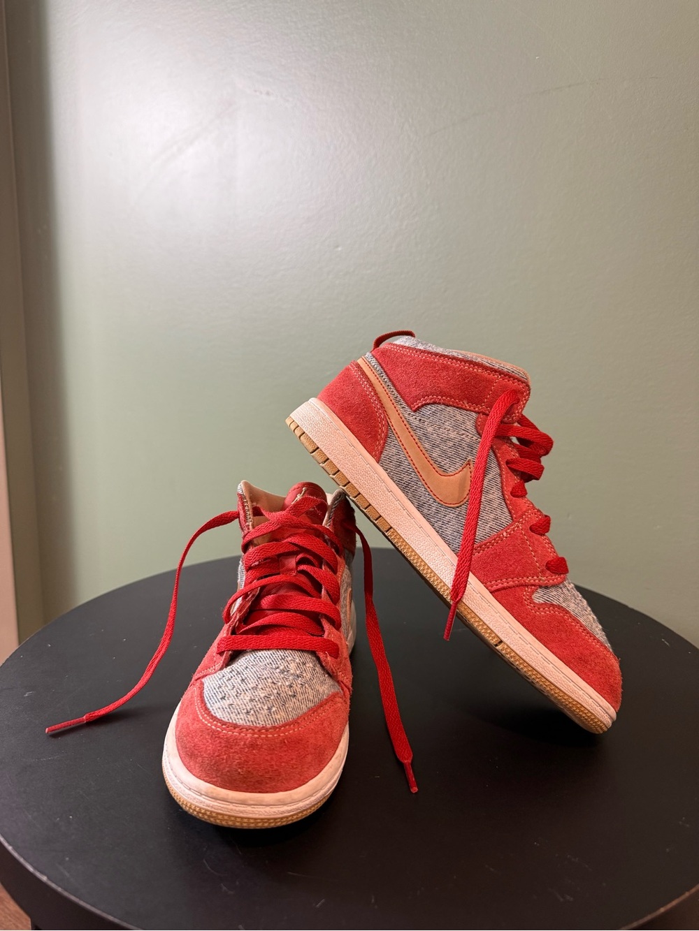 Nike Air Jordan 1 Mid SE GS 3Y kids Cinnabar Denim Red shoes